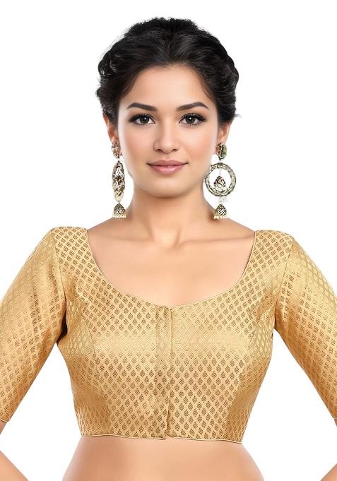 Gold Front Hook Closure Brocade Blouse