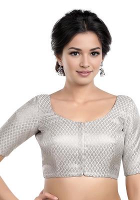 Silver Front Hook Closure Brocade Blouse