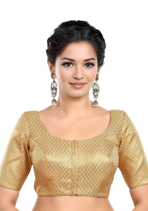 Gold Front Hook Closure Brocade Blouse