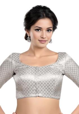 Silver Front Hook Closure Brocade Blouse