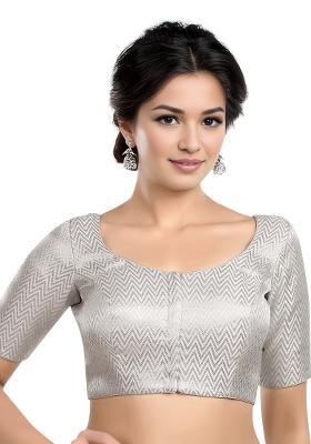 Silver Front Hook Closure Brocade Blouse