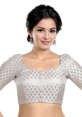 Silver Front Hook Closure Brocade Blouse