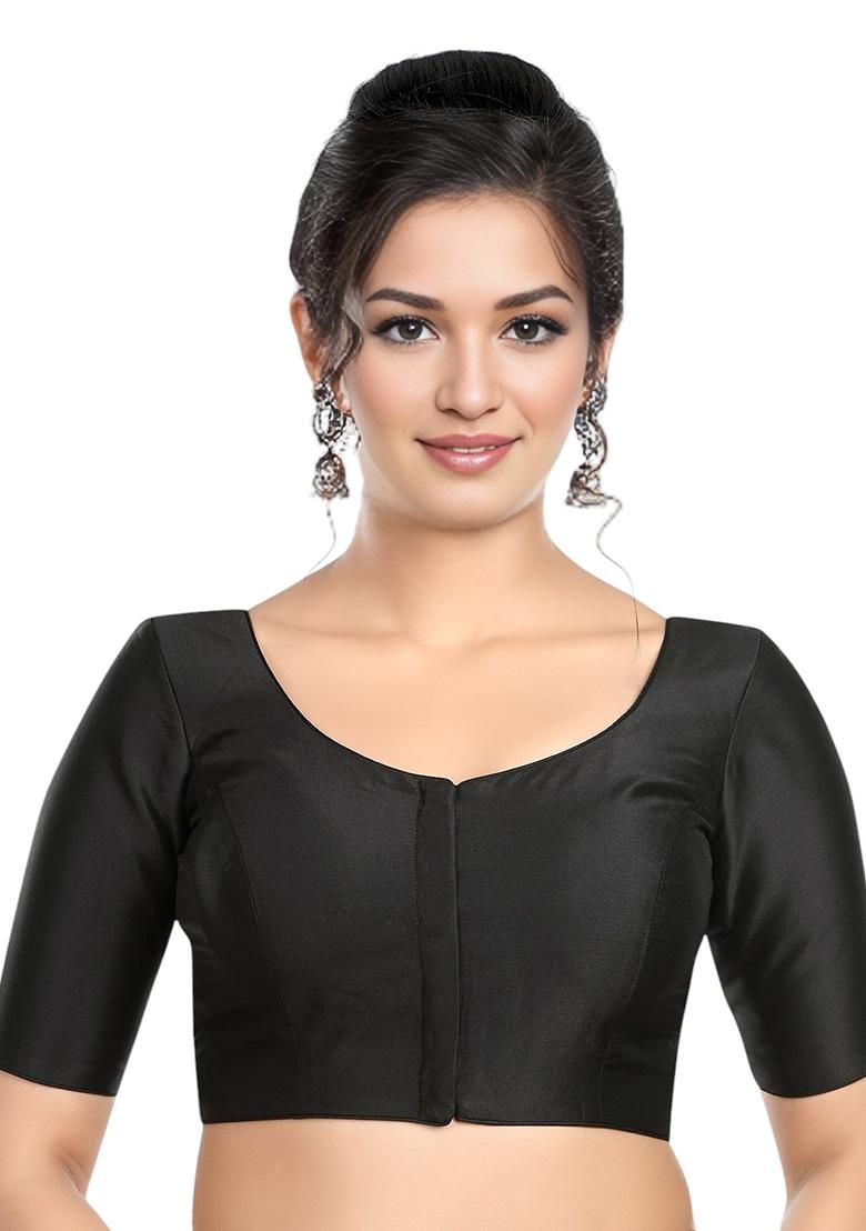 Black Front Hook Closure Banglori Silk Blouse