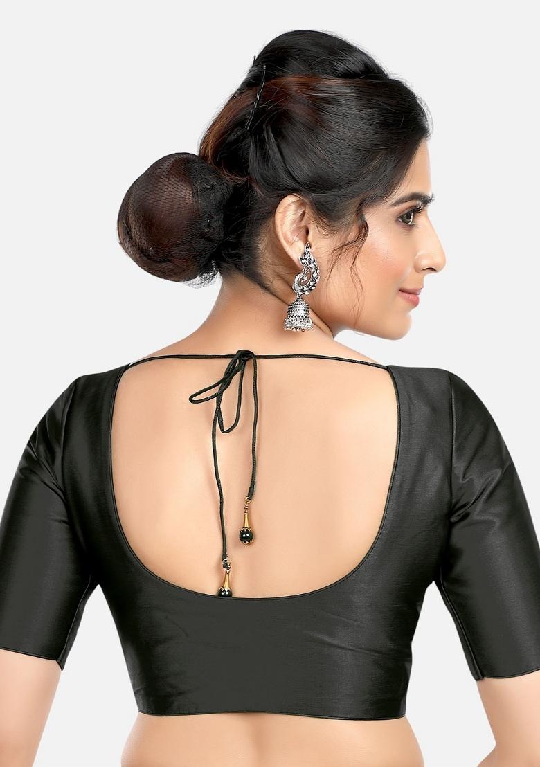 Black Front Hook Closure Banglori Silk Blouse