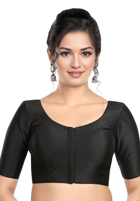 Black Front Hook Closure Banglori Silk Blouse