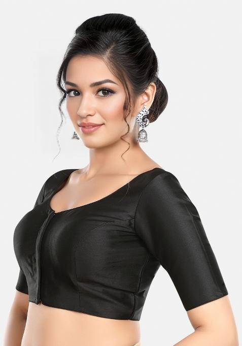 Black Front Hook Closure Banglori Silk Blouse