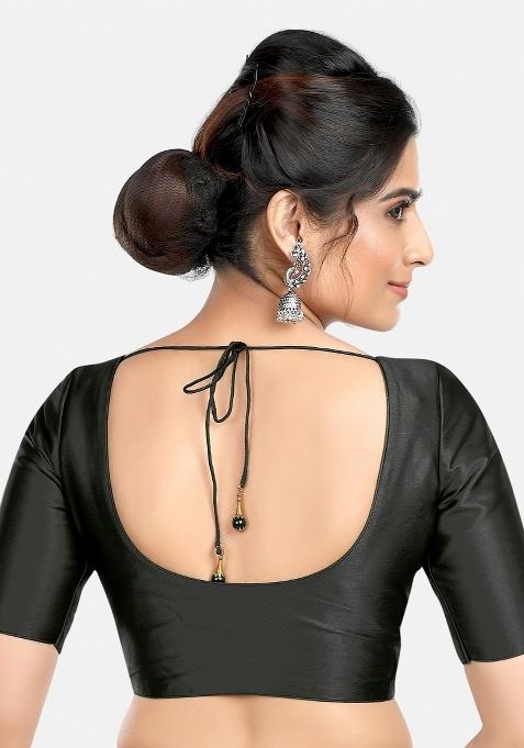 Black Front Hook Closure Banglori Silk Blouse