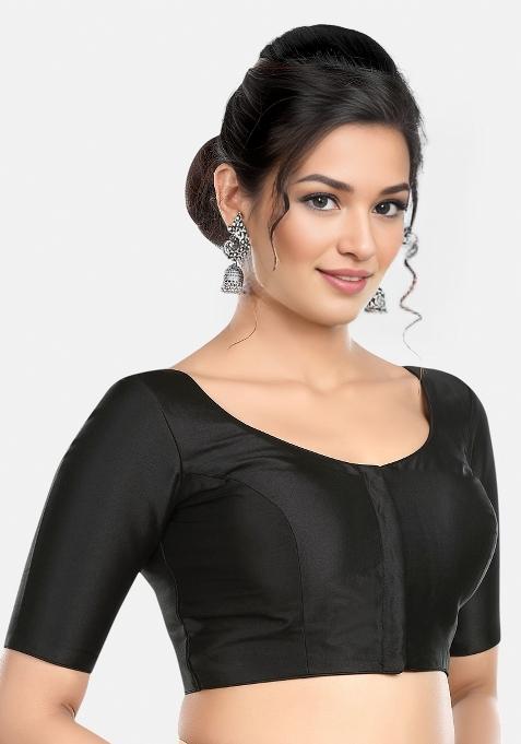 Black Front Hook Closure Banglori Silk Blouse