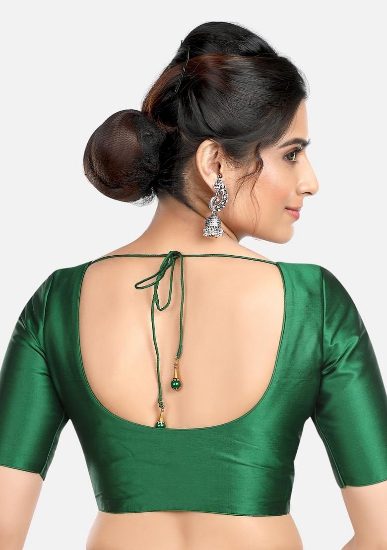 Green Front Hook Closure Banglori Silk Blouse
