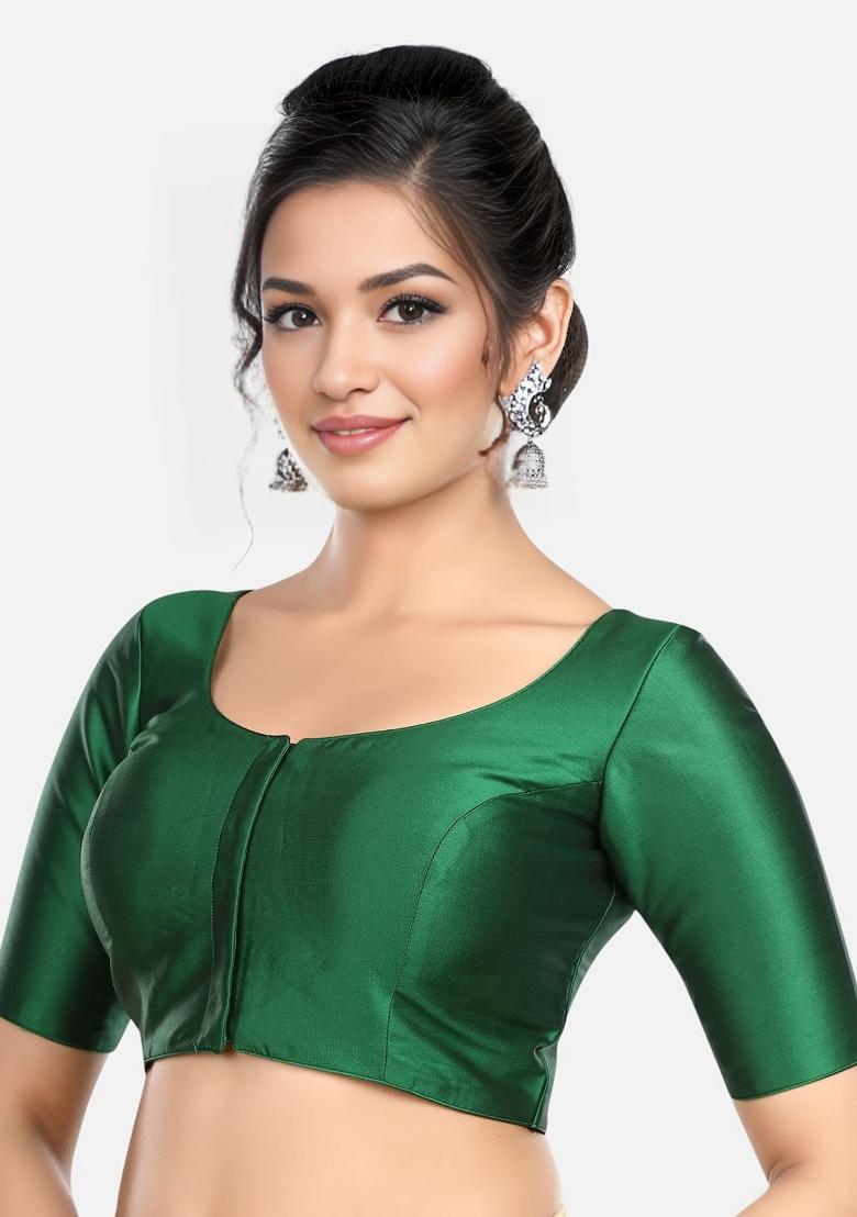 Green Front Hook Closure Banglori Silk Blouse