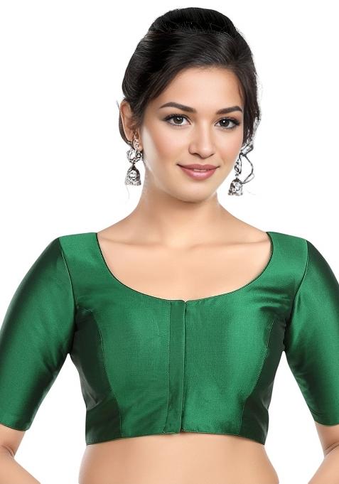 Green Front Hook Closure Banglori Silk Blouse