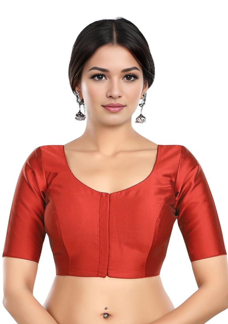 Maroon Front Hook Closure Banglori Silk Blouse