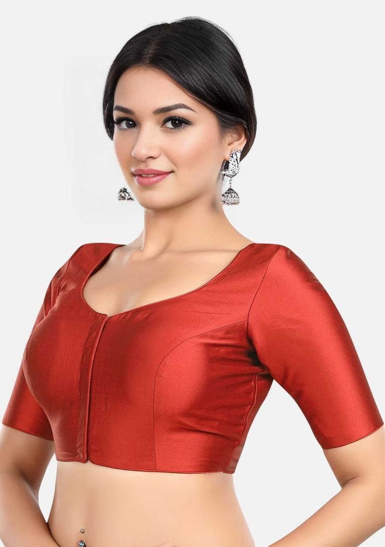 Maroon Front Hook Closure Banglori Silk Blouse
