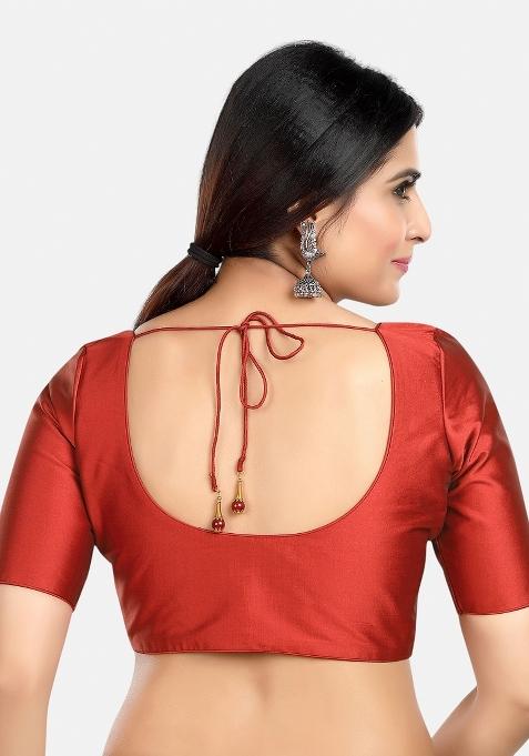 Maroon Front Hook Closure Banglori Silk Blouse