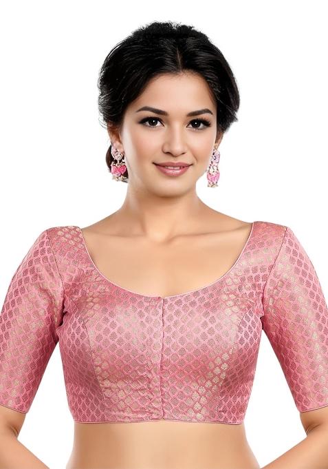 Baby Pink Front Hook Closure Brocade Blouse