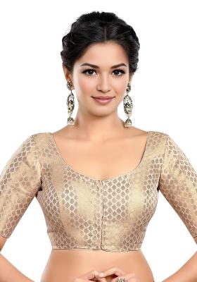 Cream Front Hook Closure Brocade Blouse