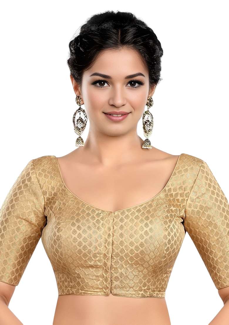 Gold Front Hook Closure Brocade Blouse - Indya