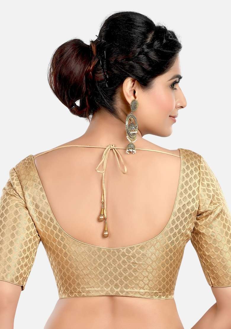 Gold Front Hook Closure Brocade Blouse - Indya