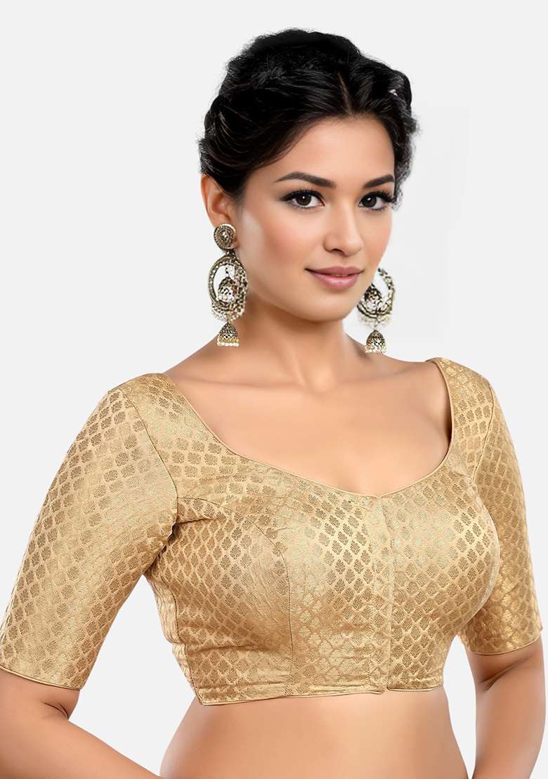 Gold Front Hook Closure Brocade Blouse - Indya