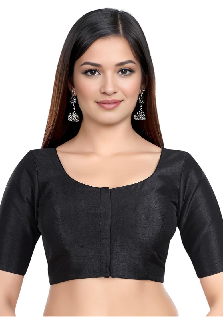 Black Front Hook Closure Kora Silk Blouse