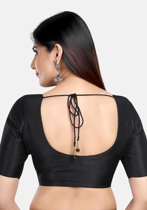 Black Front Hook Closure Kora Silk Blouse