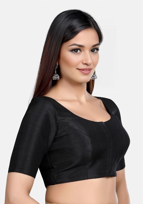 Black Front Hook Closure Kora Silk Blouse