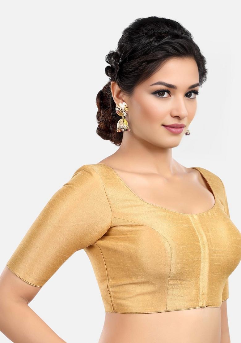 Gold Front Hook Closure Kora Silk Blouse - Indya