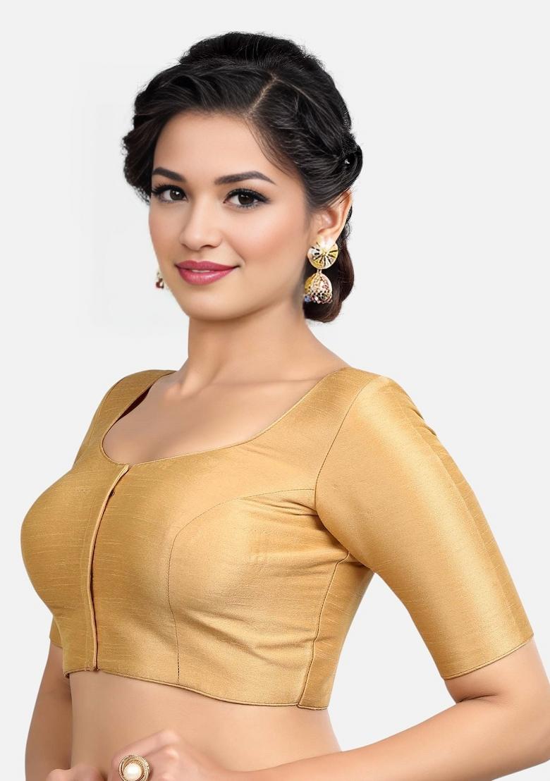 Gold Front Hook Closure Kora Silk Blouse - Indya