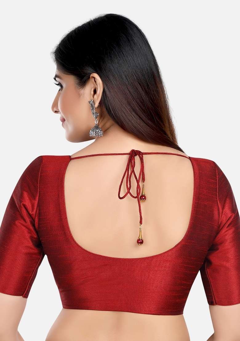 Maroon Front Hook Closure Kora Silk Blouse - Indya