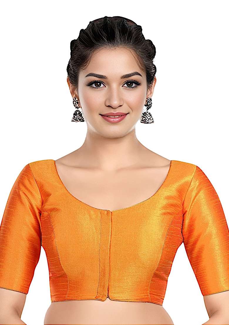 Mustard Front Hook Closure Kora Silk Blouse - Indya