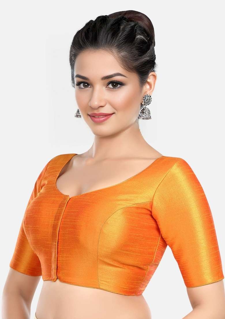 Mustard Front Hook Closure Kora Silk Blouse - Indya