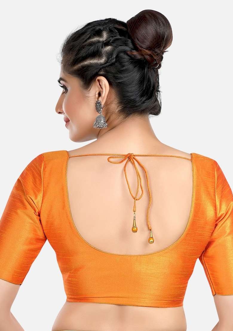 Mustard Front Hook Closure Kora Silk Blouse - Indya