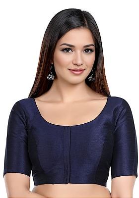 Navy Blue Front Hook Closure Kora Silk Blouse