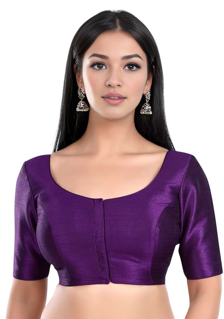 Purple Front Hook Closure Kora Silk Blouse - Indya