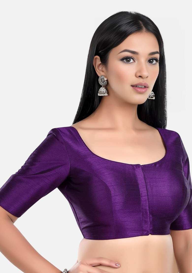 Purple Front Hook Closure Kora Silk Blouse - Indya