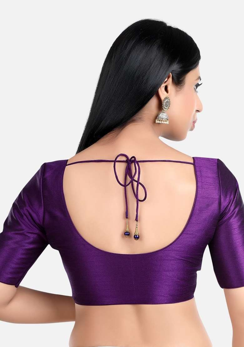 Purple Front Hook Closure Kora Silk Blouse - Indya