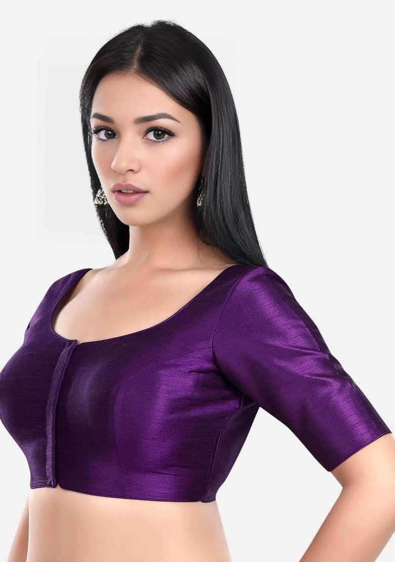 Purple Front Hook Closure Kora Silk Blouse - Indya