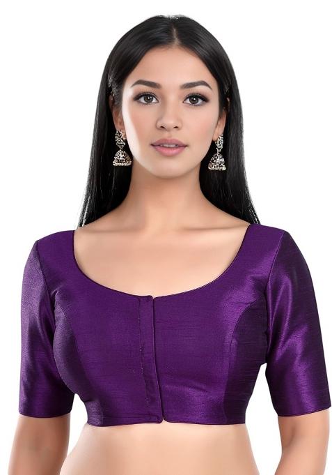 Purple Front Hook Closure Kora Silk Blouse