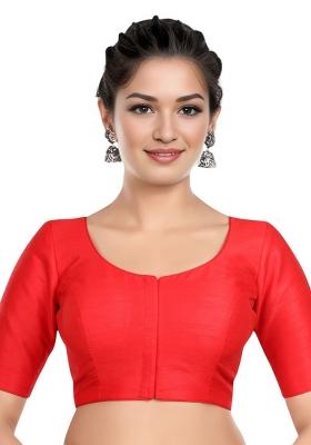 Red Front Hook Closure Kora Silk Blouse