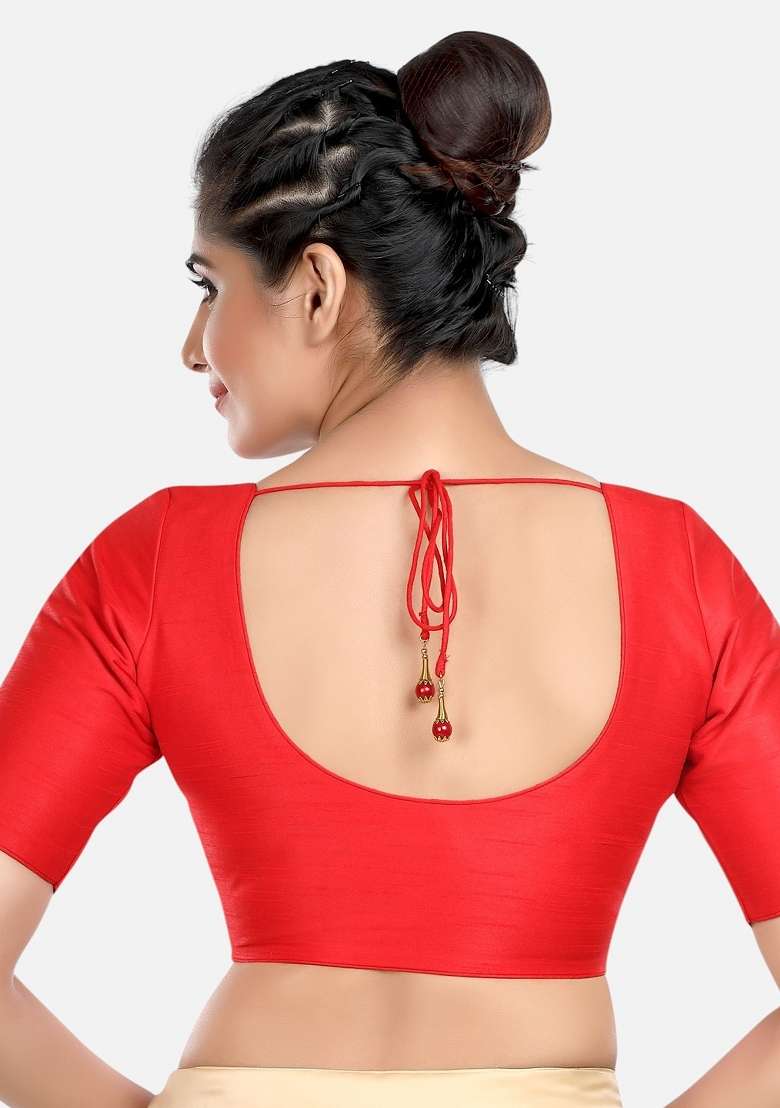 Red Front Hook Closure Kora Silk Blouse - Indya