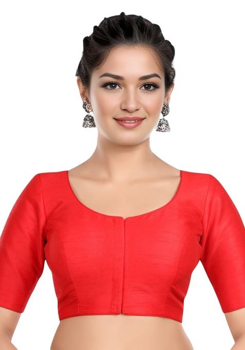 Red Front Hook Closure Kora Silk Blouse