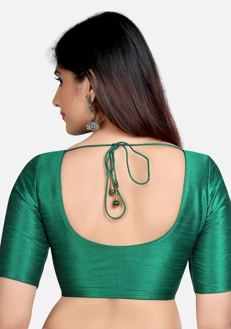 Rama Green Front Hook Closure Kora Silk Blouse - Indya