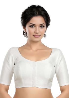 White Front Hook Closure Kora Silk Blouse