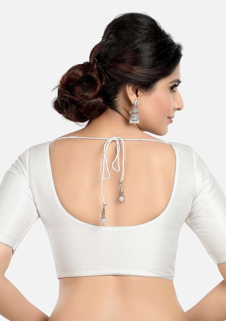White Front Hook Closure Kora Silk Blouse - Indya