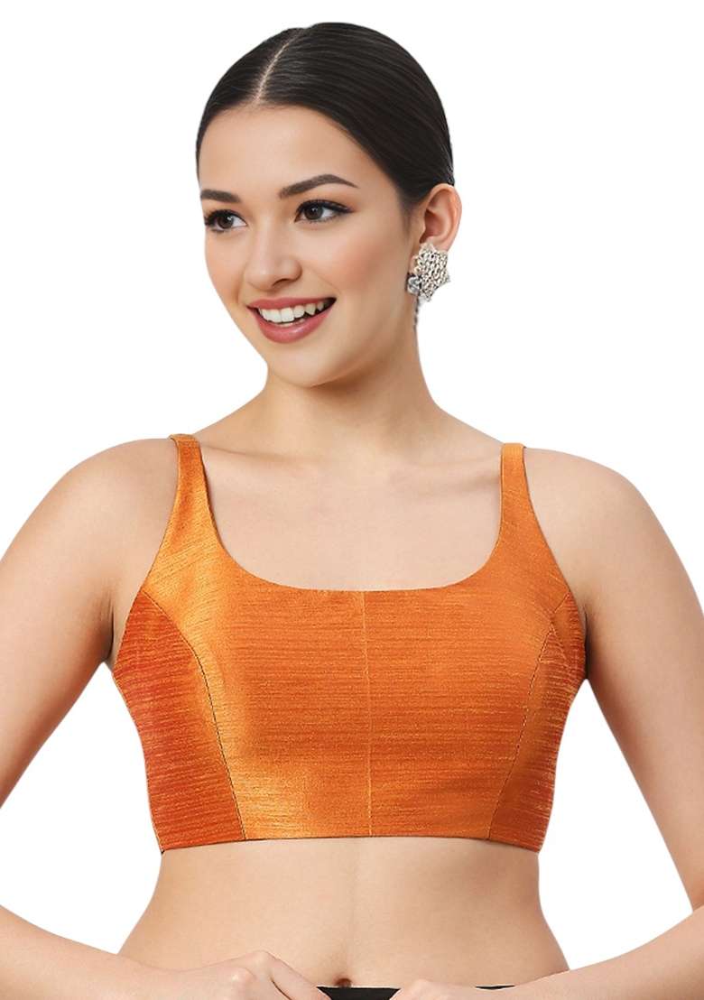 Orange Back Hook Closure Art Silk Blouse - Indya
