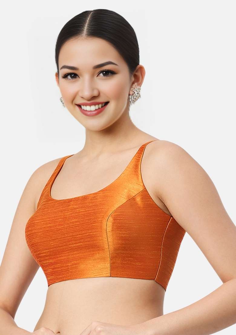 Orange Back Hook Closure Art Silk Blouse - Indya