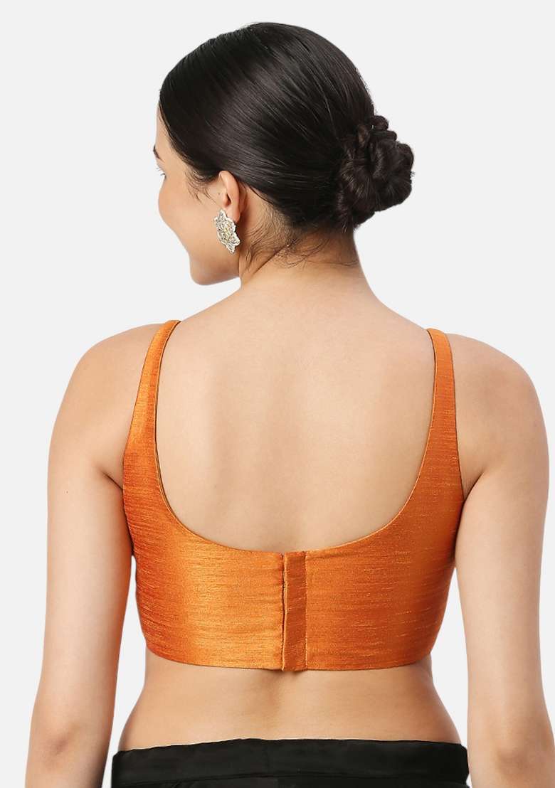 Orange Back Hook Closure Art Silk Blouse - Indya
