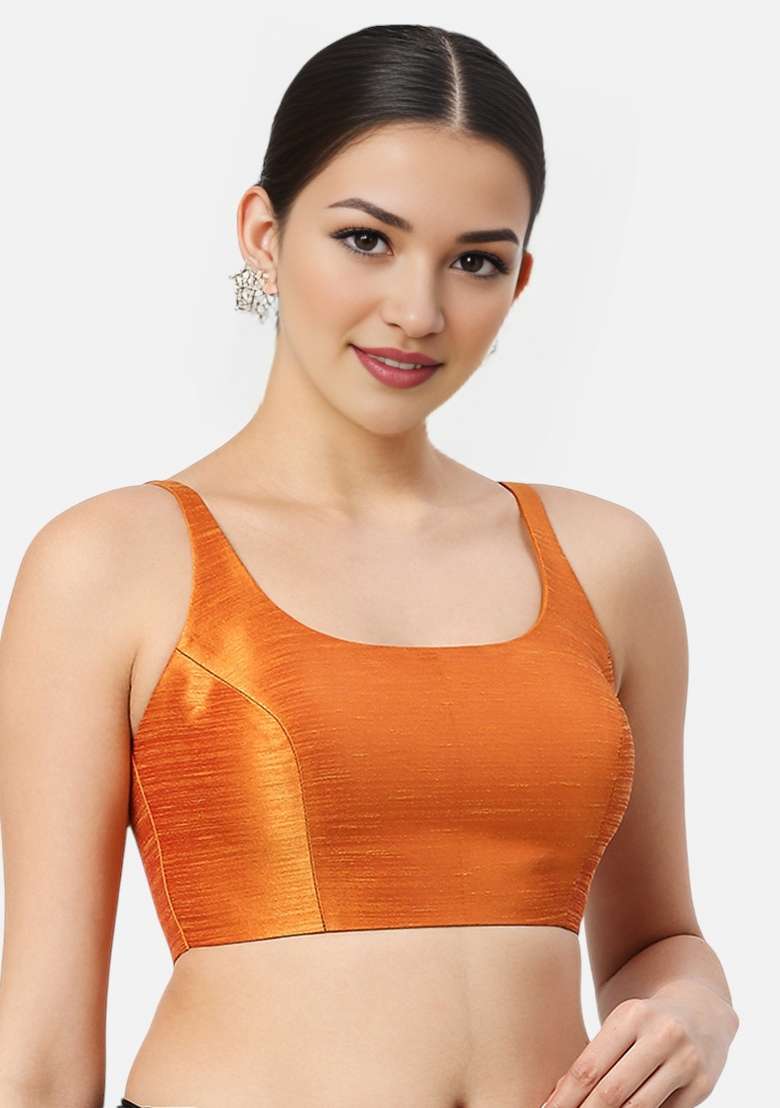 Orange Back Hook Closure Art Silk Blouse - Indya