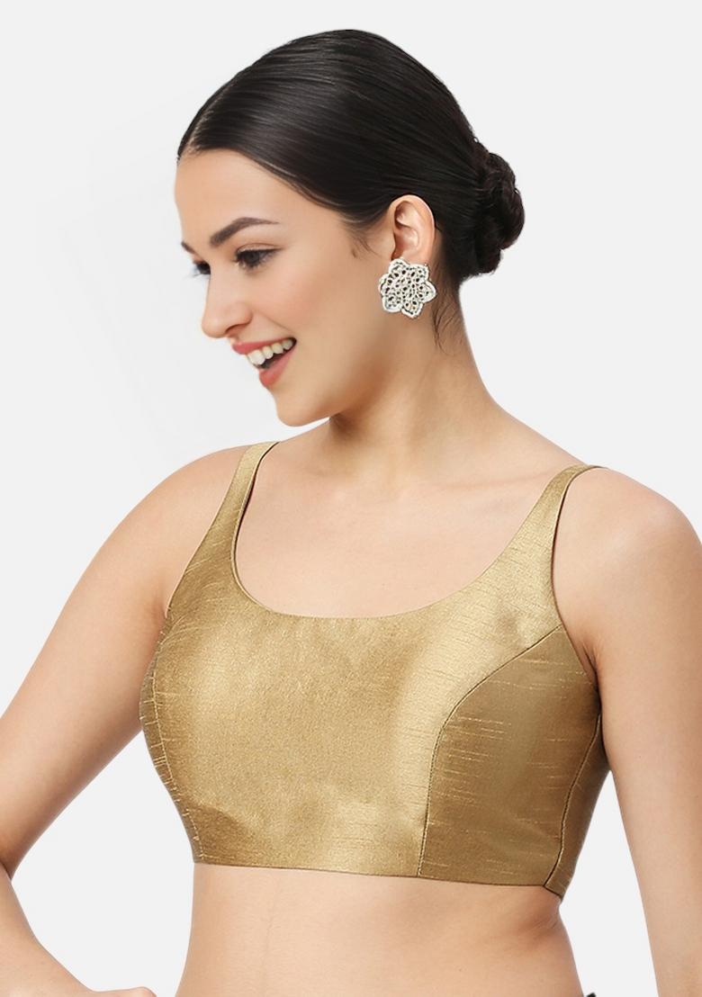 Dark Gold Back Hook Closure Art Silk Blouse - Indya