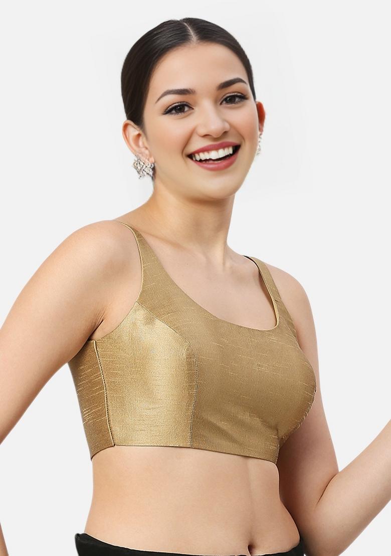 Dark Gold Back Hook Closure Art Silk Blouse - Indya